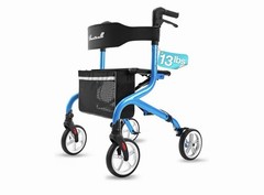 PlanetWalk Super Lightweight Rollator Walker w/Seat Blue, 300lb 8” Wheel