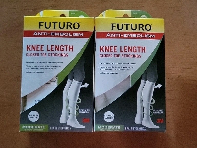 2 Futuro XL XLarge White Anti-Embolism Knee Length Closed Toe Stockings