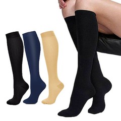 3 Pair Compression Socks Wide Calf – Nylon Spandex Knee High Support Stockings
