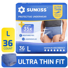 SUNKISS Men’s Incontinence Underwear Pull Ups Super Soft Max Absorbency L 36Ct