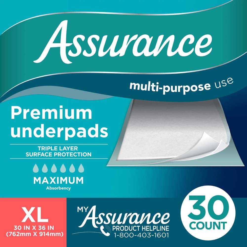 Assurance Unisex Premium Quilted, Underpad, Maximum Absorbency XL (30 Count)