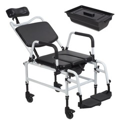 Shower Chair with Wheels, Adult Bedside Commode Chair with Headrest