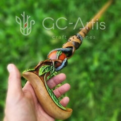 Adam Eve Handpainted Walking stick cane Aple & Snake Wooden Hole Bible Christian