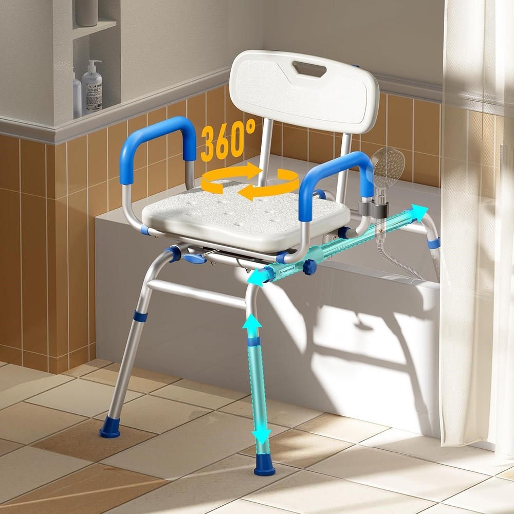 Sliding Shower Chair w/ Extra-Wide 360° Swivel Seat 330lbs Tub Transfer Bench
