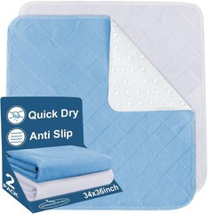 Durable Waterproof Bed Pads – 34″ x 36″ Reusable & Machine Washable, 2 Pack