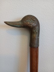 Vintage Brass Duck Head Walking Cane 36” Light Wood Collapsible 2 Piece Stick