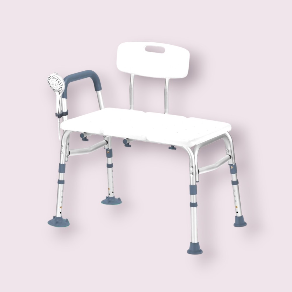 TABEKE Tub Transfer Bench, Compact Shower Chair w/Backrest & Padded Armrest