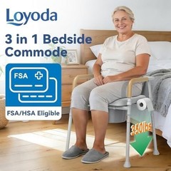 Loyoda Bedside Commode 5.81QT Removable Bucket Splash Guard Adjustable 350lb