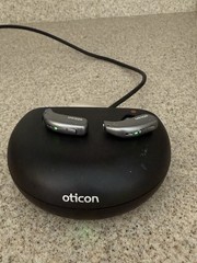 Oticon More 1 RIC Hearing Aids for Both Ears Steel Gray Rechargeable w/ Charger