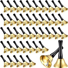 50 Pcs Small Steel Hand Bells Bulk Dinner Service Bells with Plastic Gold