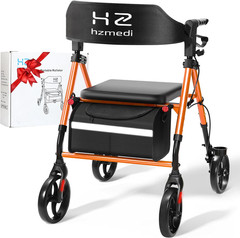 Foldable Rollator Walker for Seniors with Seat, 8″ Wheels, Dual Height Adjust