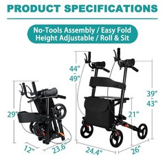 irtme All Terrain Upright Rollator Walker with Seat, Stand up Rolling Walker