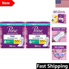 54×2 Pack Poise Incontinence Pads for Women – 12 Hours Odor Control & Comfort