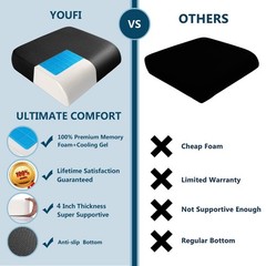 Extra Thick Large Seat Cushion -19 X 17.5 X 4 Inch Gel Memory Foam Cushion wi…