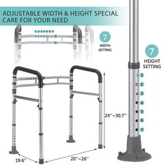 Adjustable Toilet Safety Rails with Foldable Frame Supports Up to 300 lbs