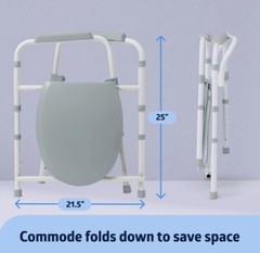 3-in-1 Steel Folding Bedside Commode, Removable Bucket & Seat, Gray – Open Box