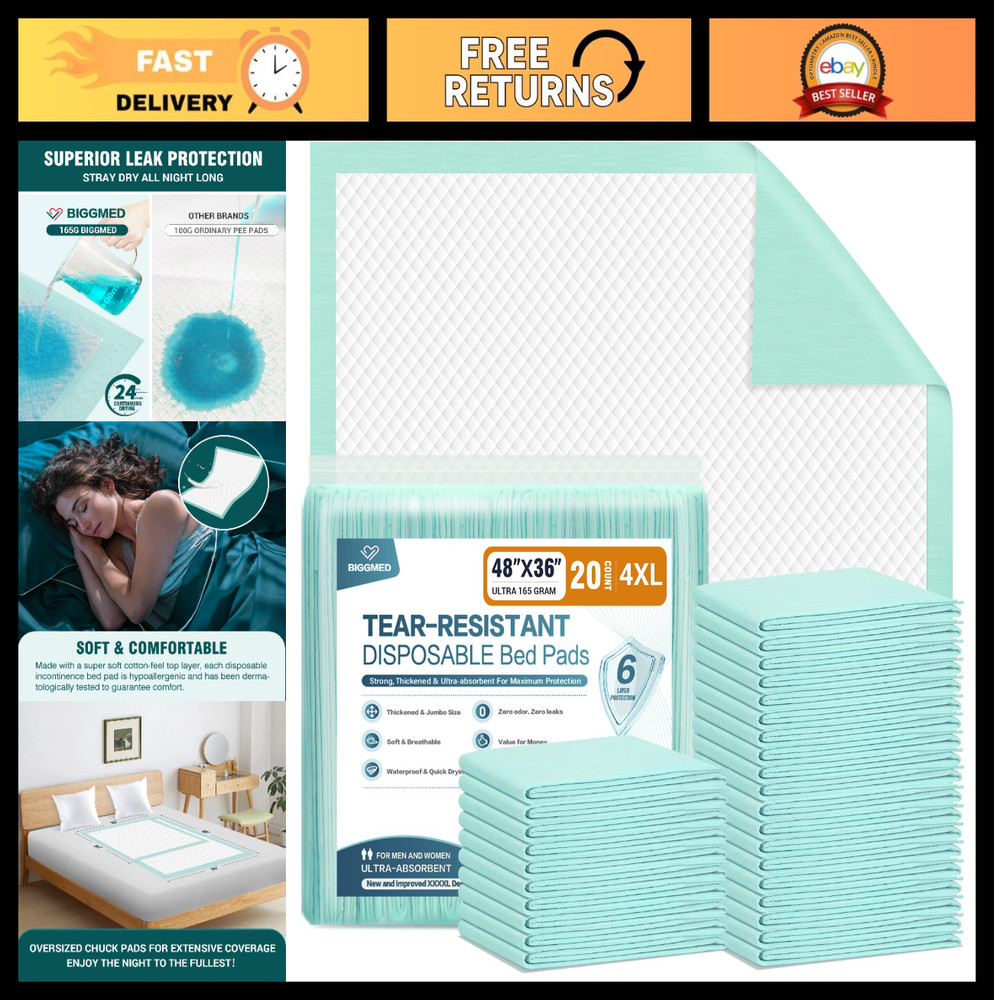 Extra Large Disposable Bed Pads 48″x36″ – 20 Count, Heavy Duty Incontinence Unde