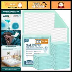 Extra Large Disposable Bed Pads 48″x36″ – 20 Count, Heavy Duty Incontinence Unde