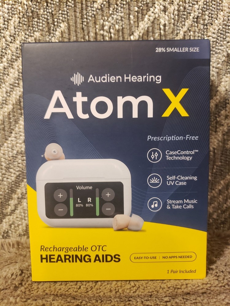 Audien Hearing ATOM X -Rechargeable OTC Hearing Aids – Brand New Unopened