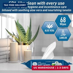 MED PRIDE Premium Wet Wipes – 68 Extra Large 8″x10″ Body Wipes with Aloe & Lanol
