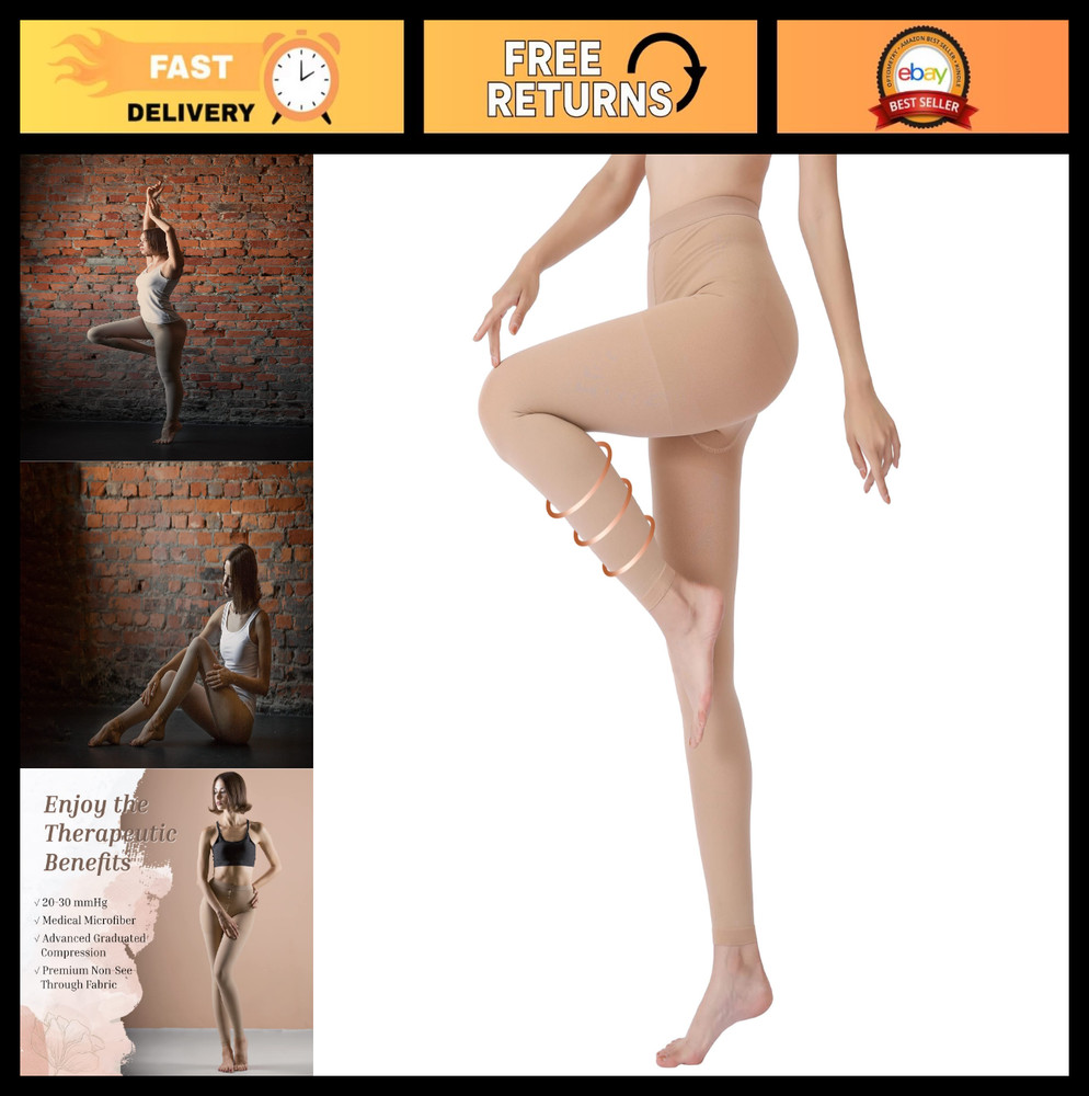 Graduated Compression Leggings for Women | 20-30 mmHg Footless Microfiber Tights