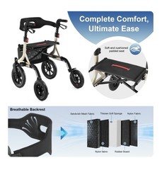 MAXWALK Rollator Walker with Seat Tall for Seniors 12″ Big Rubber Wheels | GOLD