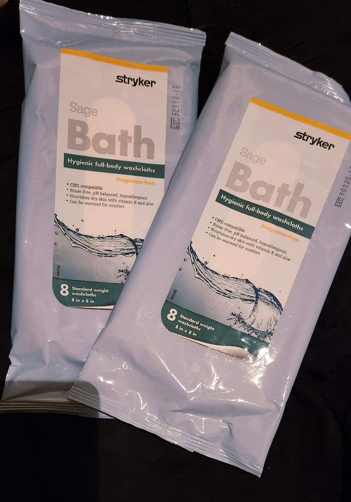 New 2 pack Sealed Stryker Sage Comfort Bath Cleansing Washcloths fragrance-free