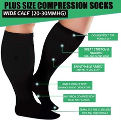 3 Pairs Plus Size Compression Socks for Women and Men Wide Calf 20-30mmhg Ext…