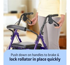 Medline 4-Wheel Rollator Walker Purple/Black Seat Foldable 250 lb MDS86850EP