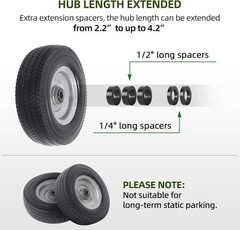 2-Pack 8-Inch Solid Wheel Replacement – Flat Free Tire with Alloy Steel Rim
