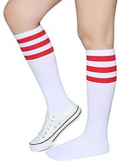 Triple Stripes Soft Cotton Knee High Tube Socks for Men and One Size Red/White
