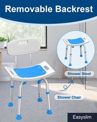 Shower Chair 400 lbs Heavy Duty Adjustable Height Removable Back White