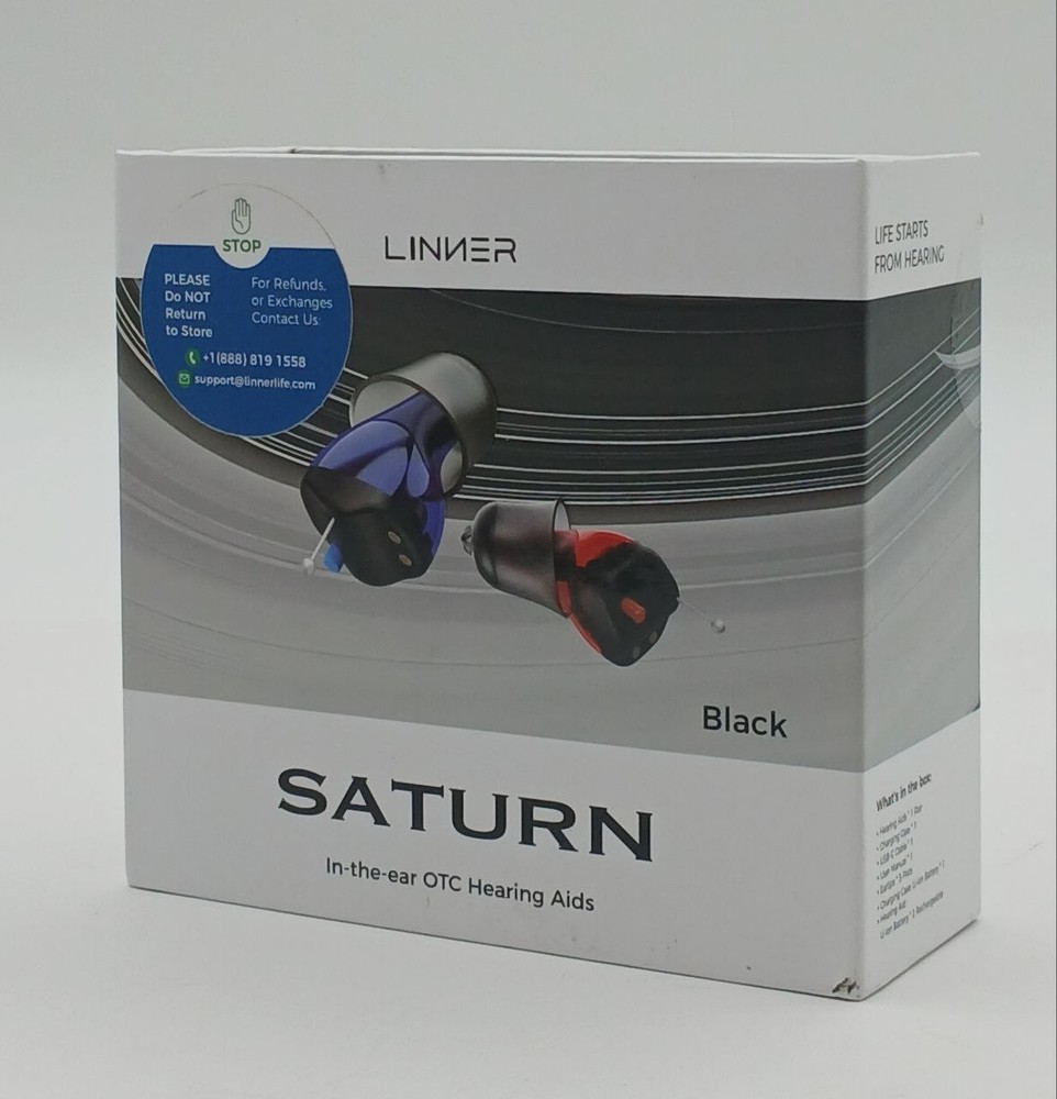 LINNER Saturn In-the-Ear OTC Hearing Aids Black Model F910A New Opn Box