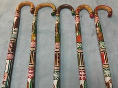 Hand Carved Wooden Cane Walking Stick Mexican Aztec Hand Painted Made in Mexico