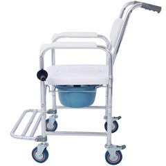 4-in-1 Bedside Commode Shower Chair w/4 Brakes & Casters, Tissue/Crutch Holder