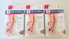 LOT OF 3 Truform Leg Health Thigh High Stockings Men & Women LARGE 30-40 Beige
