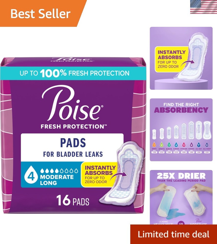 ContourFit Incontinence & Postpartum Pads, 16 Count – Up to 12 Hours Protection