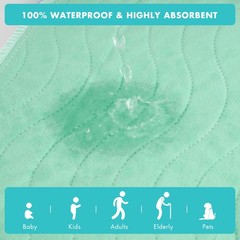 6 Pack Green 18×24 Inch Washable Incontinence Bed Pads Reusable Waterproof Mat