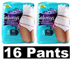 16 x Always Discreet PLUS Underwear Pants LARGE (2 x Pk8 = Total 16 pants) NEW