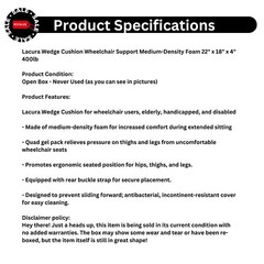 Lacura Wedge Wheelchair Cushion, 22×18×4 in Medium-Density Foam, 400 lb