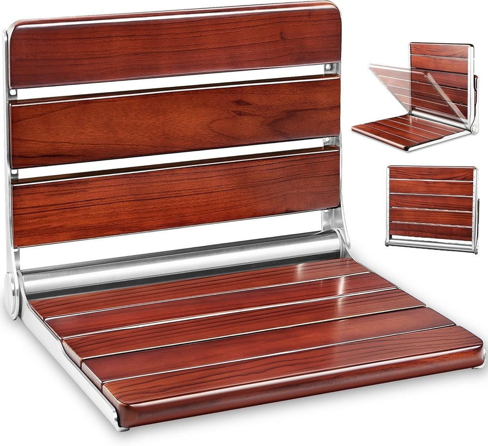 20″ Folding Teak Wood Folding Shower Seat Wall Mounted