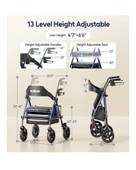 NEW Bluelog Rollator Walker With Seat Blue Color 350 Lb Model FST912