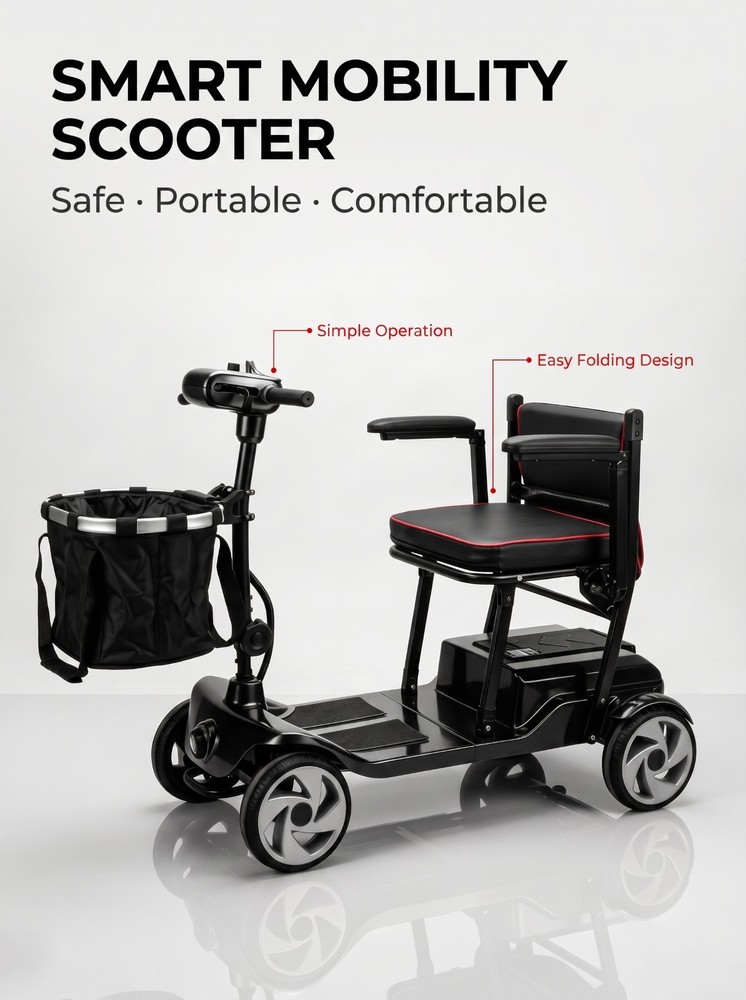 Lightweight Mobility Scooters for Seniors Removable Battery & Quick Fold Design