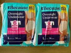 2 Packs Because Overnight Protective Underwear Large 14 Count Each 12 Hour New