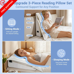 3PCS Bed Wedge Pillow Set for Sleeping, 10″ Adjustable 22x24x10 In, White