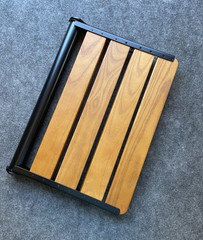 Folding Shower Seat Teak Wood Wall Mount – Black Stainless Steel – 18 inch