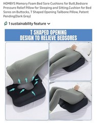Memory Foam Bed Sore Cushion for Pressure Relief Tailbone Pillow Dark Grey