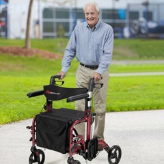 Folding Rollator Walker with Seat and Wheels Supports up to 300 lbs-Red – Color: