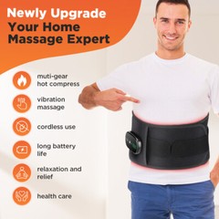 Cordless Back Massager Brace Belt with Heat Vibration for Lower Back Pain Relief
