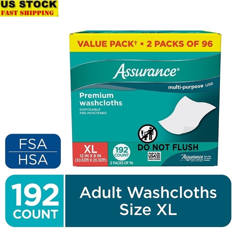 Premium XL Disposable Pre-Moistened Washcloths Adults Sensitive Skin Hygiene New